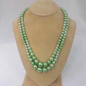 Vintage 2 Strand Bead Necklace Spring Green